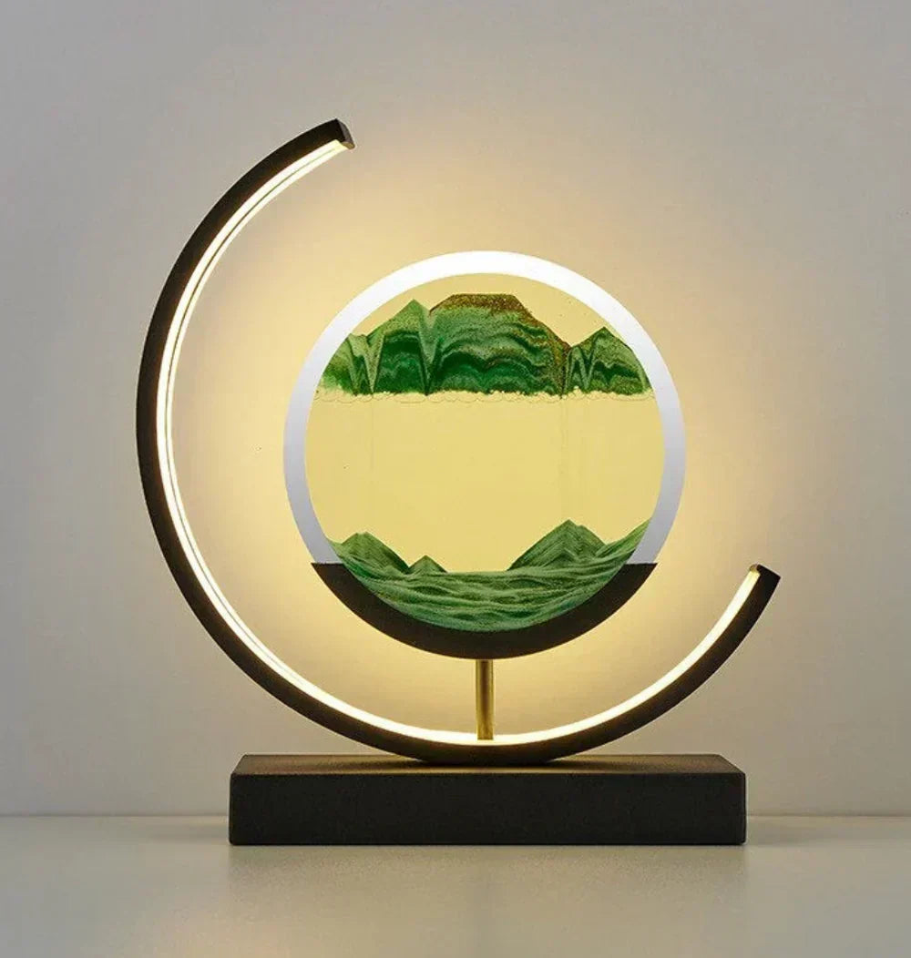 Dynamic Sandscape Table Lamp with flowing sand art for relaxing ambient light.
