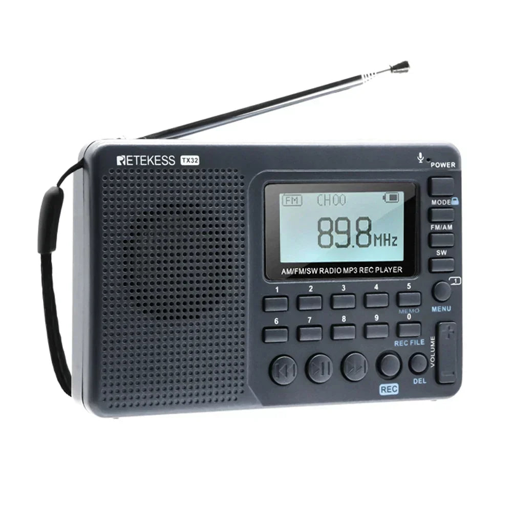 EchoWave compact portable AM/FM/SW radio with digital tuner, perfect for travel & personal audio.