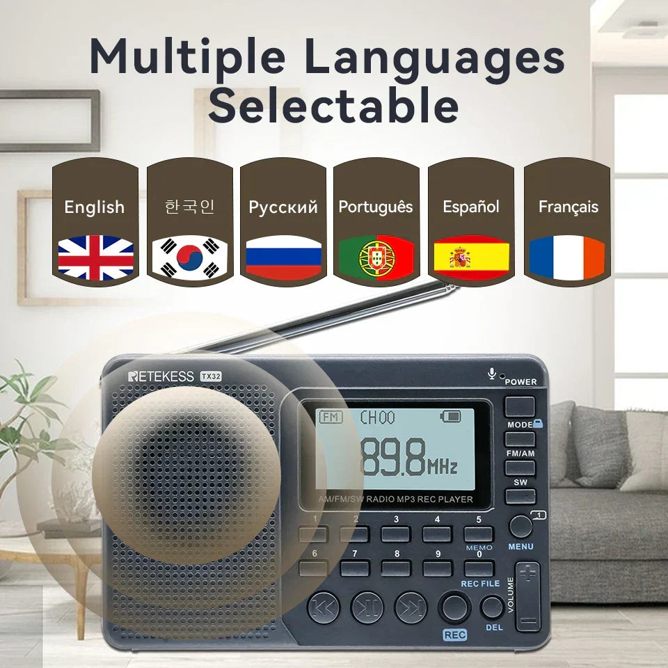Portable digital AM/FM/SW radio, EchoWave model, designed for emergency use & on-the-go listening.