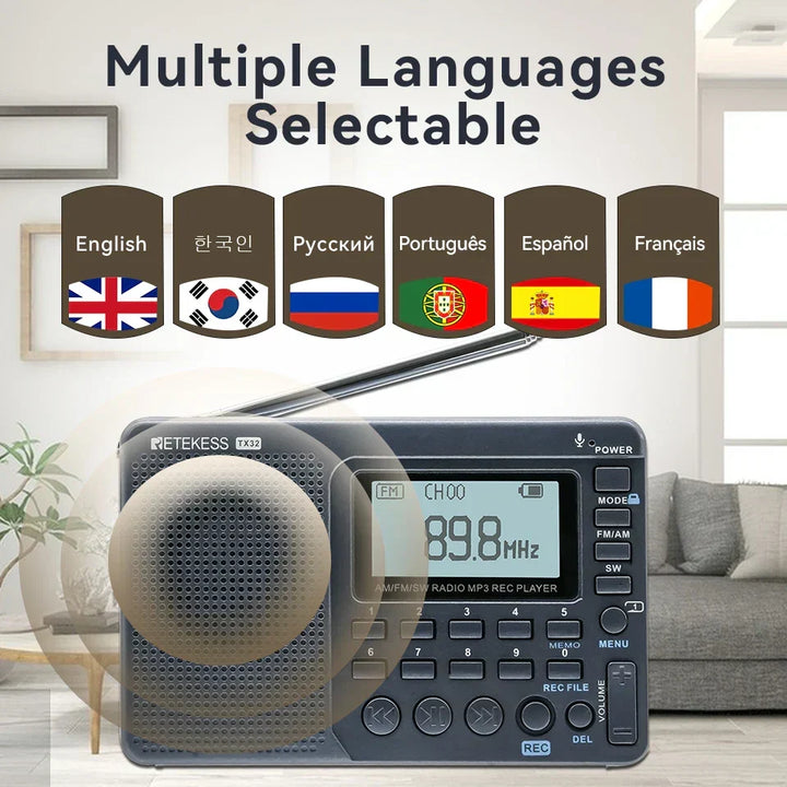 Portable digital AM/FM/SW radio, EchoWave model, designed for emergency use & on-the-go listening.