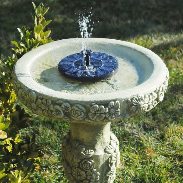 Eco-friendly outdoor solar water fountain for ponds & bird baths, a beautiful garden decor water feature.