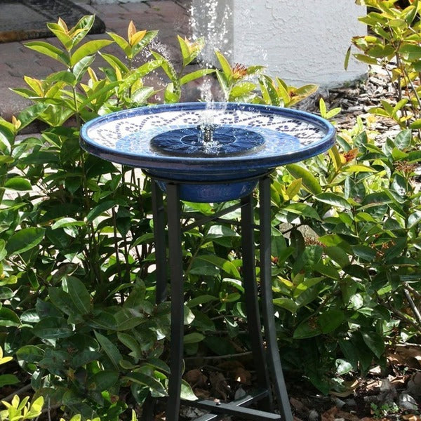 Solar-powered bird bath fountain, perfect water feature for garden birds & outdoor living spaces.