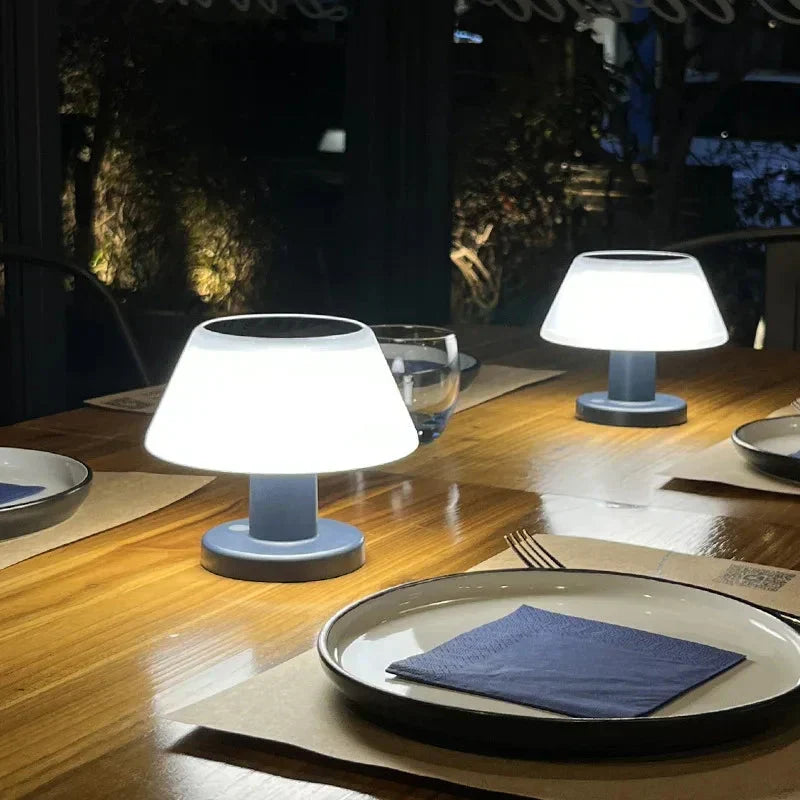 EcoGlow solar table lamp for versatile outdoor & indoor lighting. Wireless LED light, perfect for patio or living room.