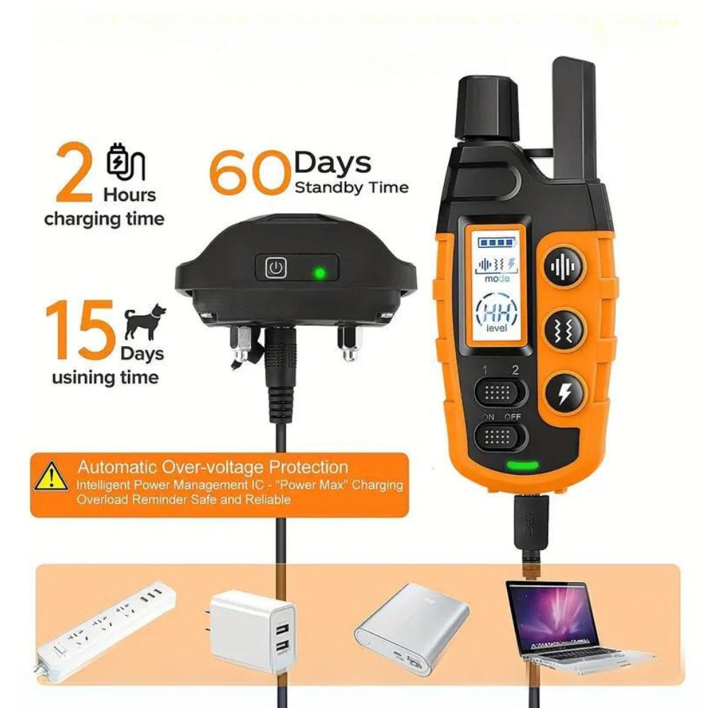 Close-up of a waterproof & rechargeable dog training e-collar. Perfect for pet behavior correction & obedience.