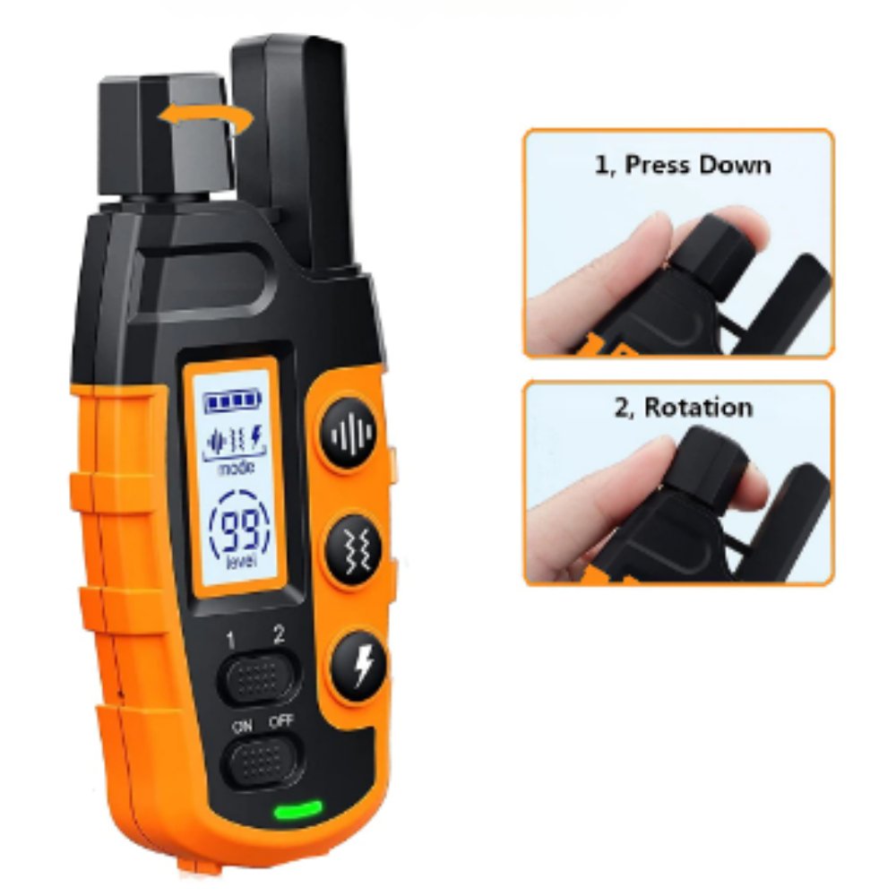Rechargeable dog training e-collar with remote. Essential pet supplies for effective behavior correction & outdoor use.