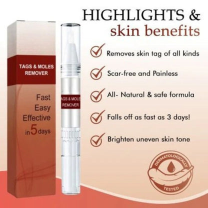 Topical skin tag remover and mole treatment for a smooth, clear complexion.