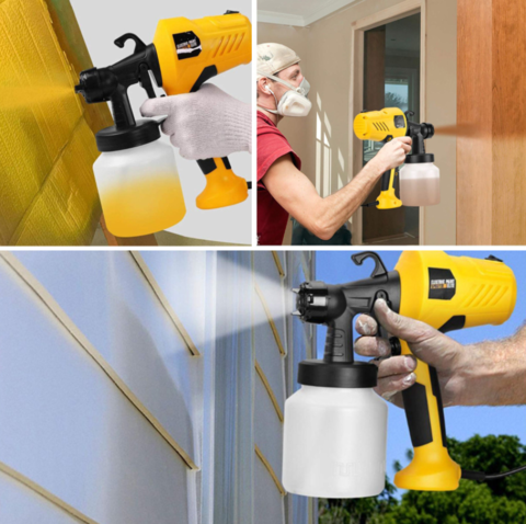 Portable electric paint gun with adjustable flow for fine finish & easy cleanup on home projects.