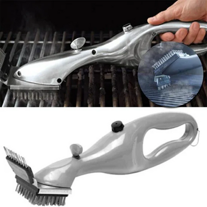 Effortless BBQ steam cleaning brush for grills, heavy-duty bristles for spotless outdoor cooking.