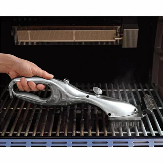 Innovative steam grill cleaner brush, effectively removes grime from your stainless steel BBQ.