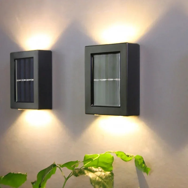 Easy-install solar LED wall lights; wireless garden illumination for driveways, patios. Eco-friendly & efficient.