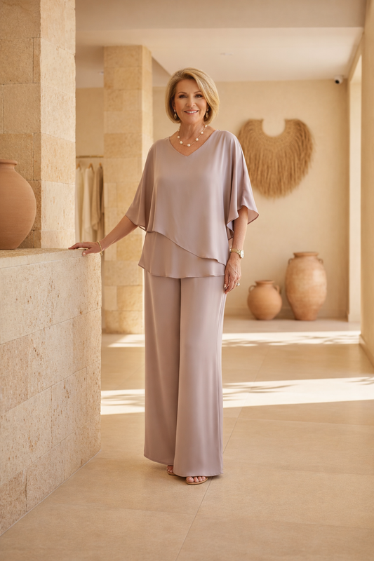 Effortless wide leg pant set for women, perfect for stylish lounge wear & comfortable daily outfits. Two-piece elegance.