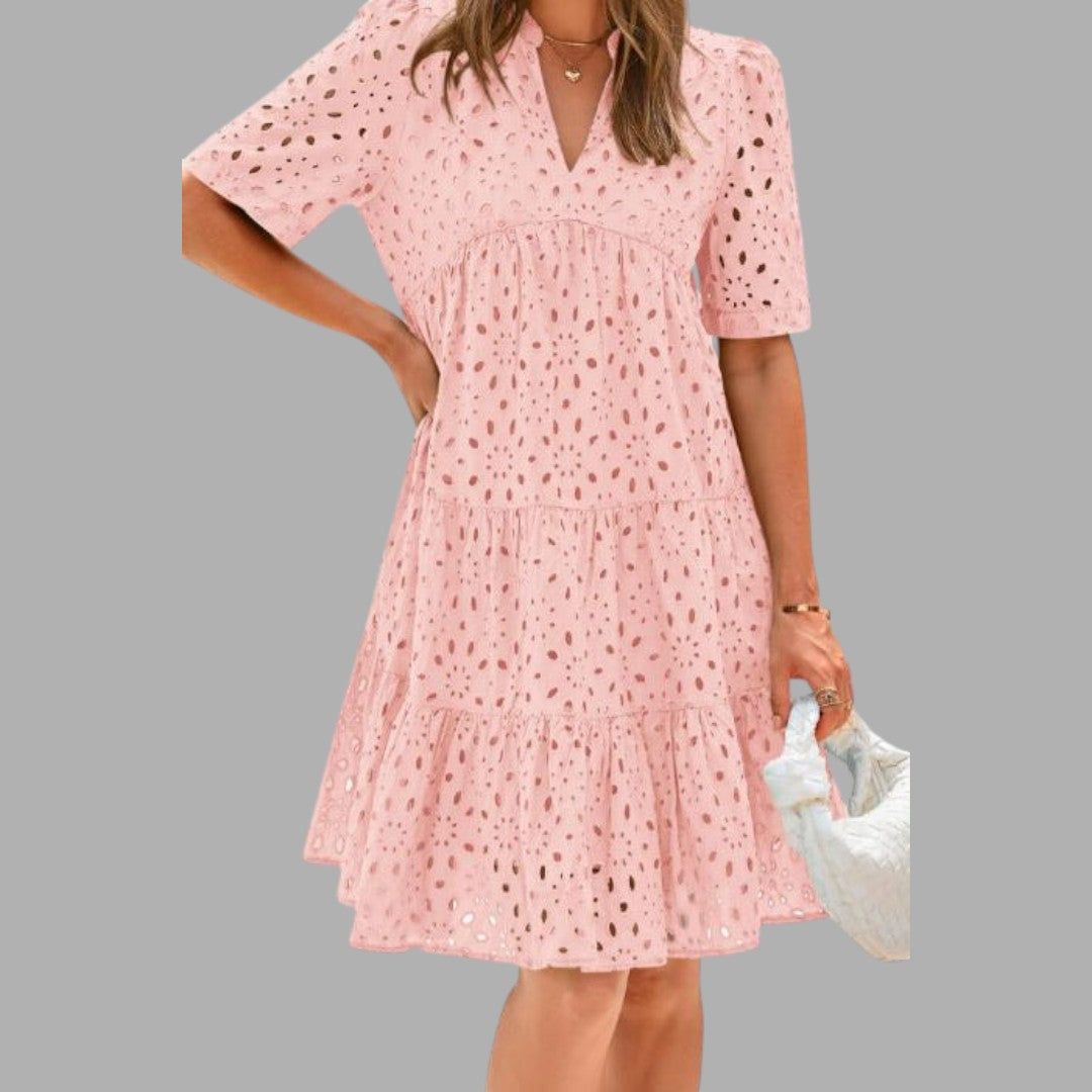 Simple short casual mini dress for women. Easy everyday wear with a comfortable, relaxed fit. Summer fashion essential.