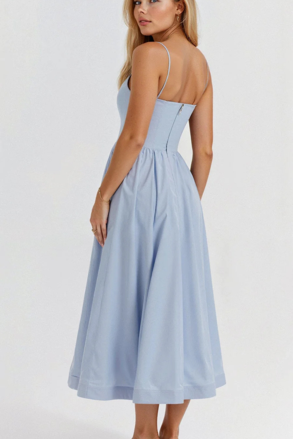 Stylish Women's Spaghetti Strap Midi Sundress. Flowing summer midi dress for casual or party occasions.