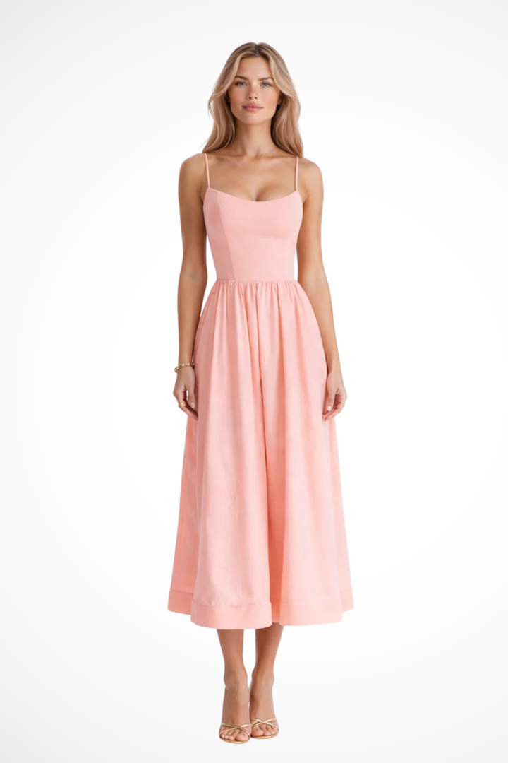Casual Women's Spaghetti Strap Midi Sundress. Lightweight & comfortable day dress for easy summer fashion.