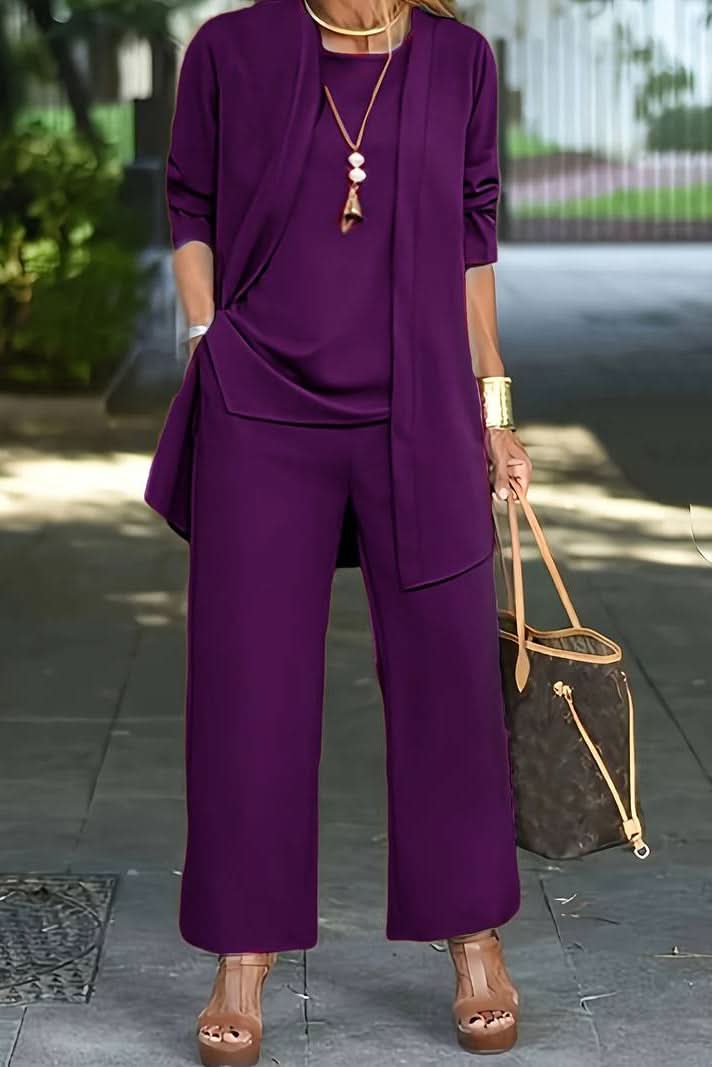 Detail of flowy pants from a women's effortless summer lounge set; comfortable casual resort wear.