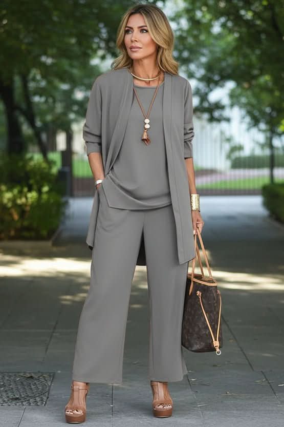 Women's fashion 3-piece summer set, includes flowy pants, top & coverup. Great casual loungewear.