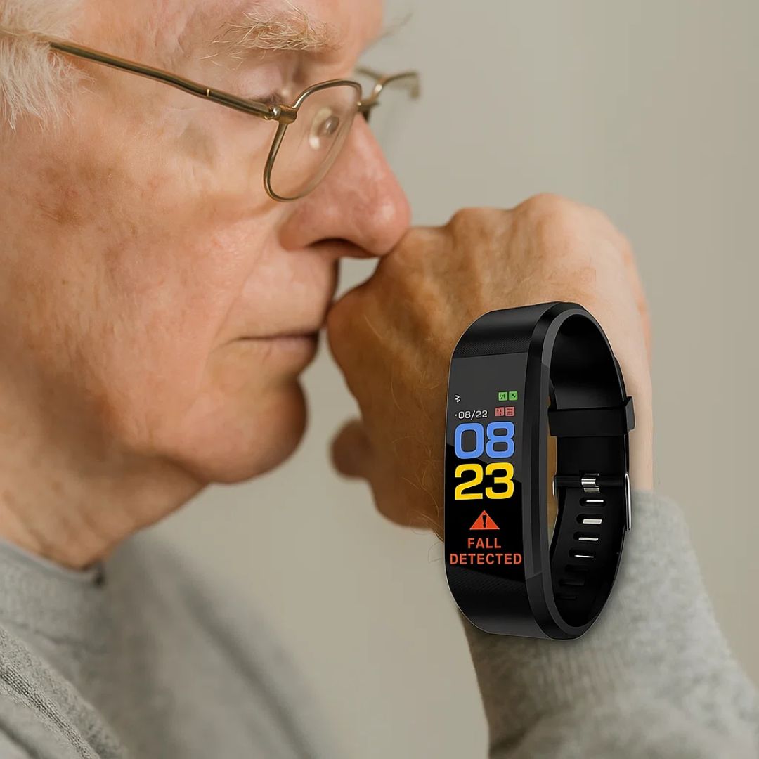 Senior safety smartwatch featuring accurate fall detection, alerts & health monitoring.