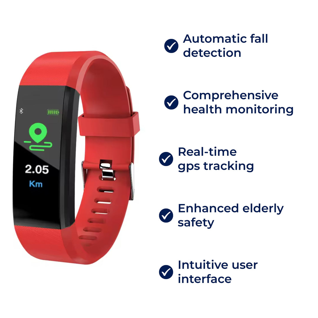 Emergency watch for elderly with personal alarm, 2-way communication & fall alerts.