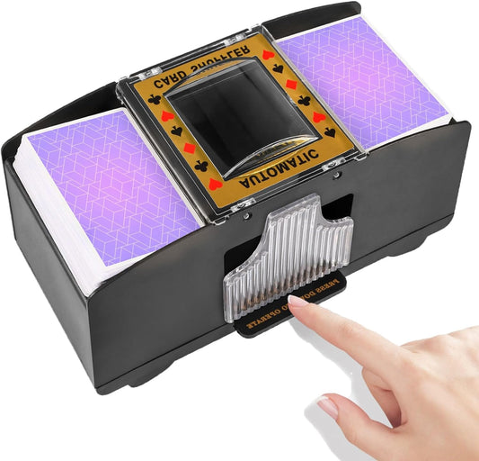 Electric automatic card shuffler, perfect for game nights. Ensures fair, quick shuffles for Poker & Bridge.