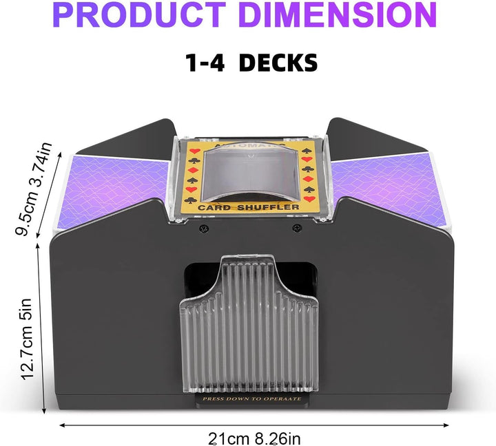 Unisex electric card shuffler, ideal for game nights. Experience fast, reliable shuffling for any card game.