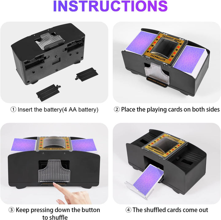 Sleek automatic electric card shuffler, designed for poker, bridge, and family card game nights. A game changer.