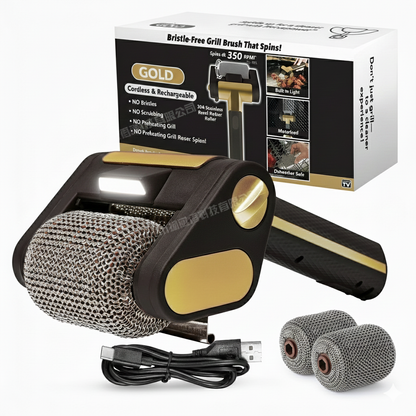 Compact electric grill cleaner with stainless steel, rechargeable, easy storage