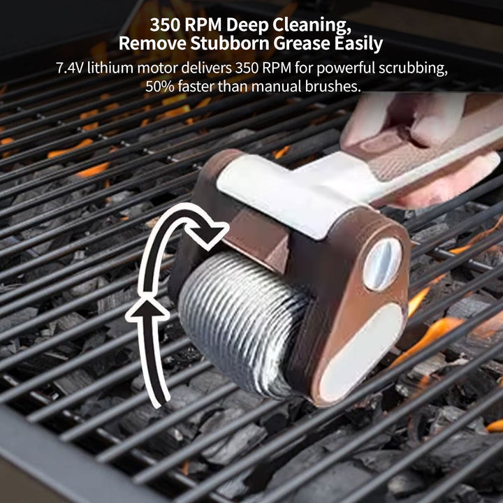 Stainless steel brushes on electric grill cleaner, heavy-duty BBQ tool