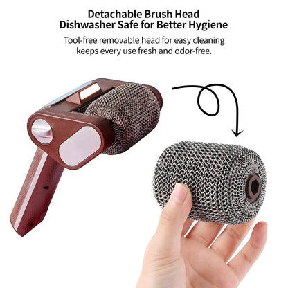 Electric grill cleaning tool with illuminated LED head, efficient BBQ scraper