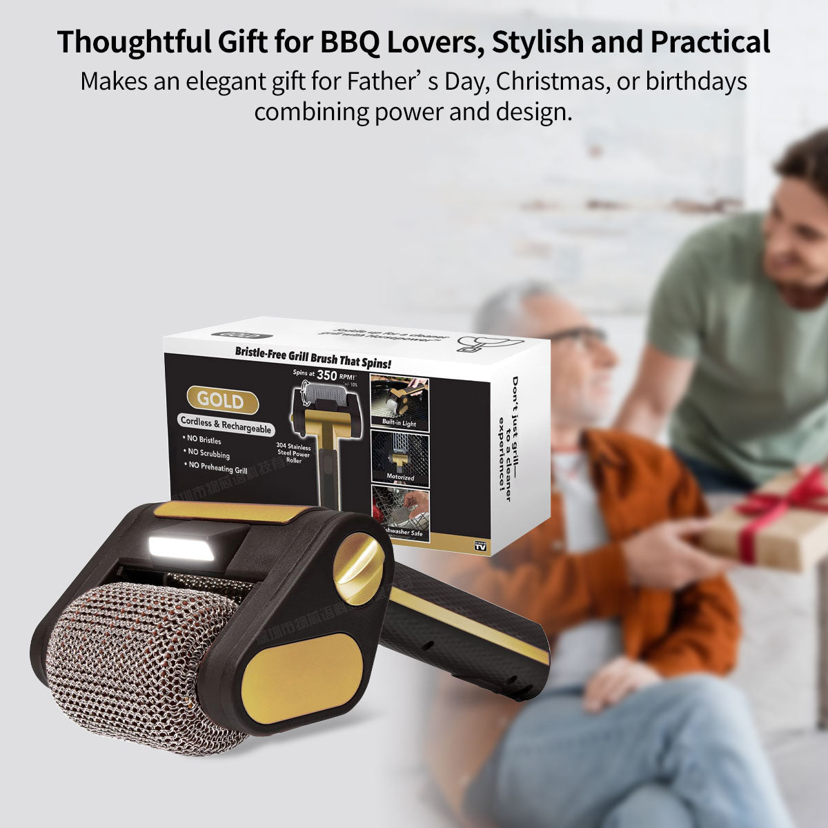Using an electric grill cleaner with LED light to clean outdoor BBQ grates