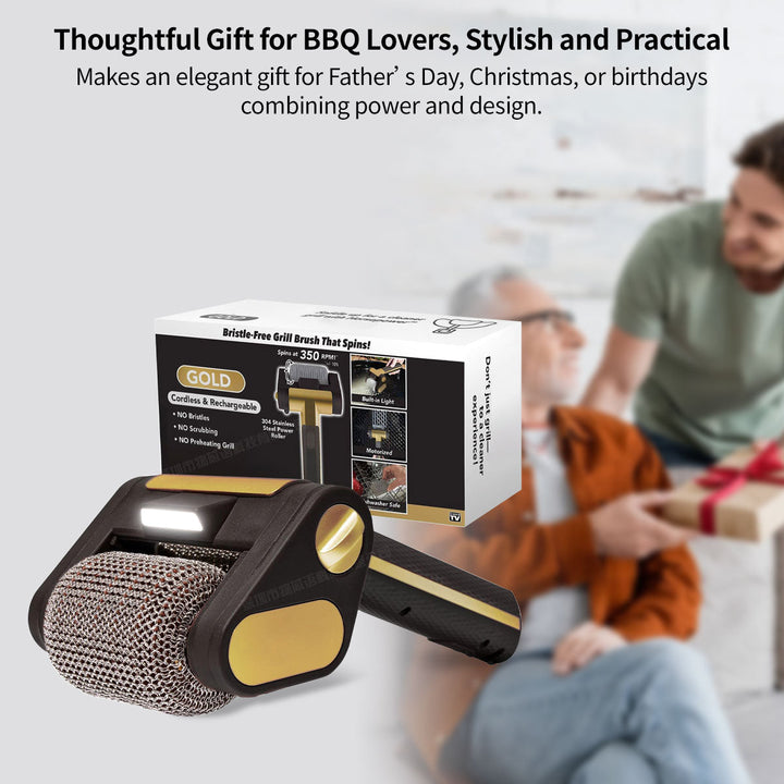 Using an electric grill cleaner with LED light to clean outdoor BBQ grates