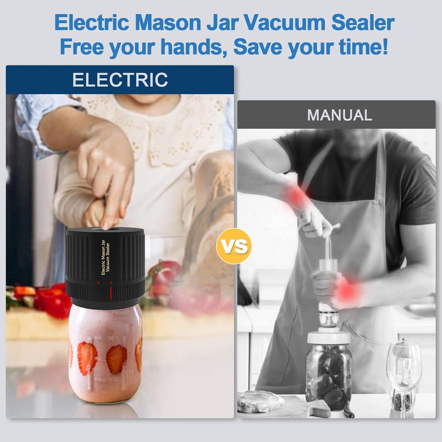Detailed view of the electric mason jar vacuum sealer's powerful pump creating an airtight seal.