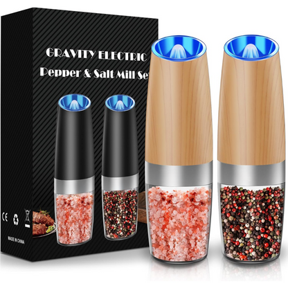 Automatic pepper mill with light, stainless steel, USB rechargeable for convenient kitchen use.