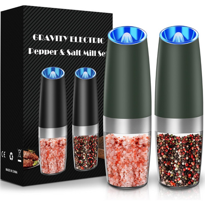 Home decor kitchen tool: stainless steel electric salt mill set, rechargeable, perfect for tabletop.