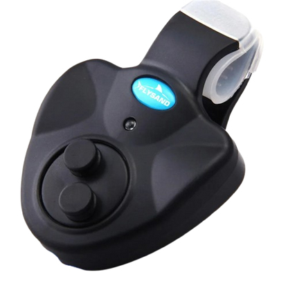 Electronic fishing rod bite alarm with bright LED for night fishing, a portable angler tool.