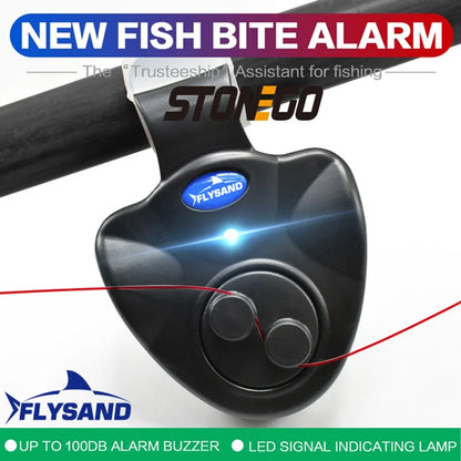 Compact electronic fishing bite indicator with LED light, ideal for night fishing and angling.