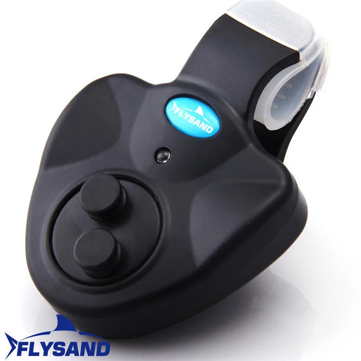 Electronic fishing rod alarm with a powerful LED, essential for night fishing enthusiasts.