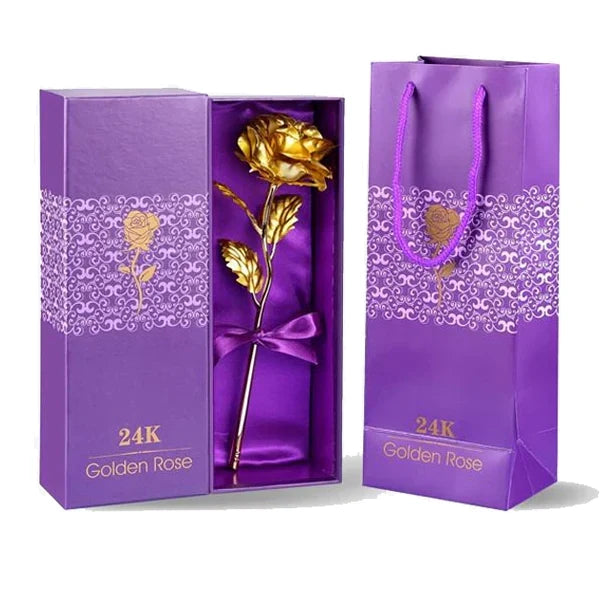 Elegant 24K gold dipped real rose, a unique everlasting preserved flower gift for special occasions.