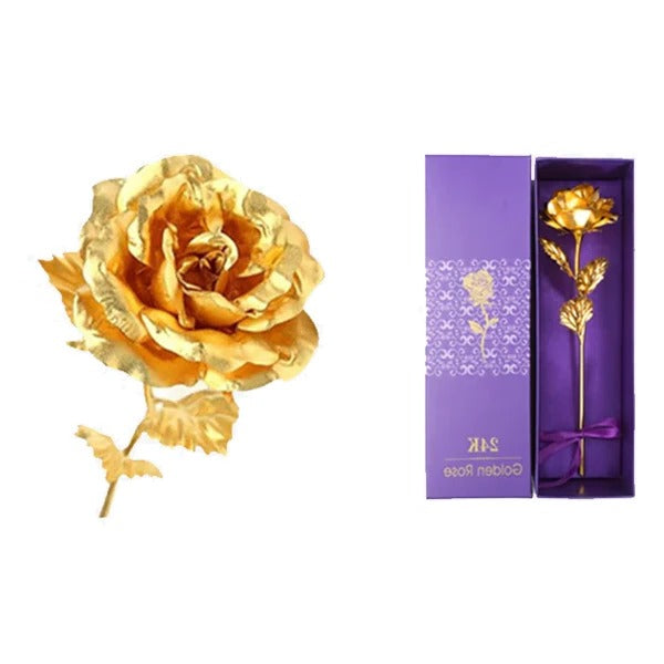 Luxury 24K gold dipped real rose in a beautiful display gift box, perfect for anniversary or Valentine's Day.