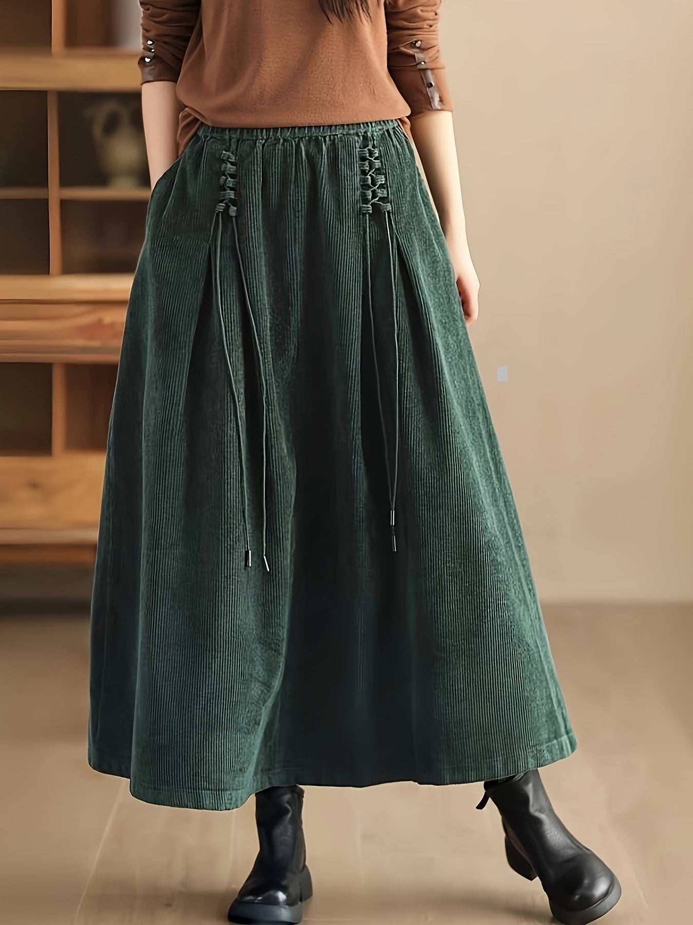 Elegant A-Line maxi skirt for women with stylish corset detail, perfect for versatile fashion.