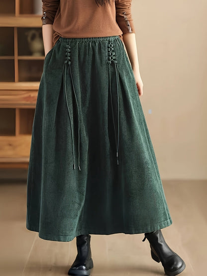 Elegant A-Line maxi skirt for women with stylish corset detail, perfect for versatile fashion.