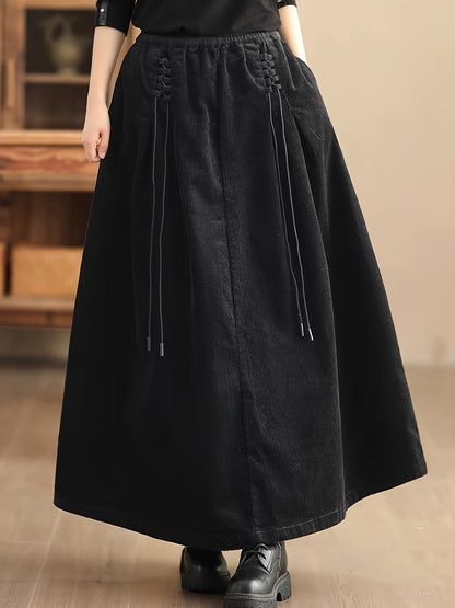 Chic A-Line maxi skirt for women, showcasing a flattering fit and unique corset-style waist.