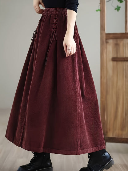 Comfortable women's A-Line maxi skirt with a stretch waist and elegant corset detail, ideal for everyday.