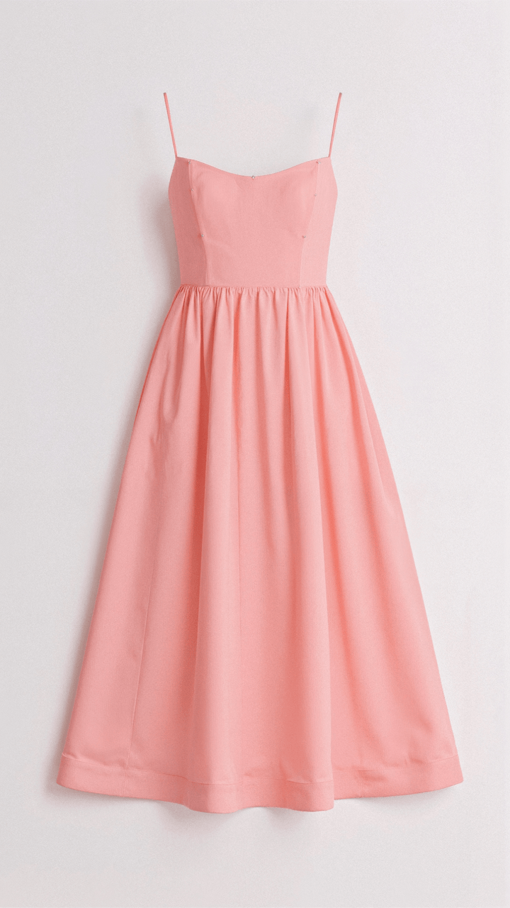 Comfortable & elegant A-line midi dress, women's spaghetti strap design, versatile for casual or formal.
