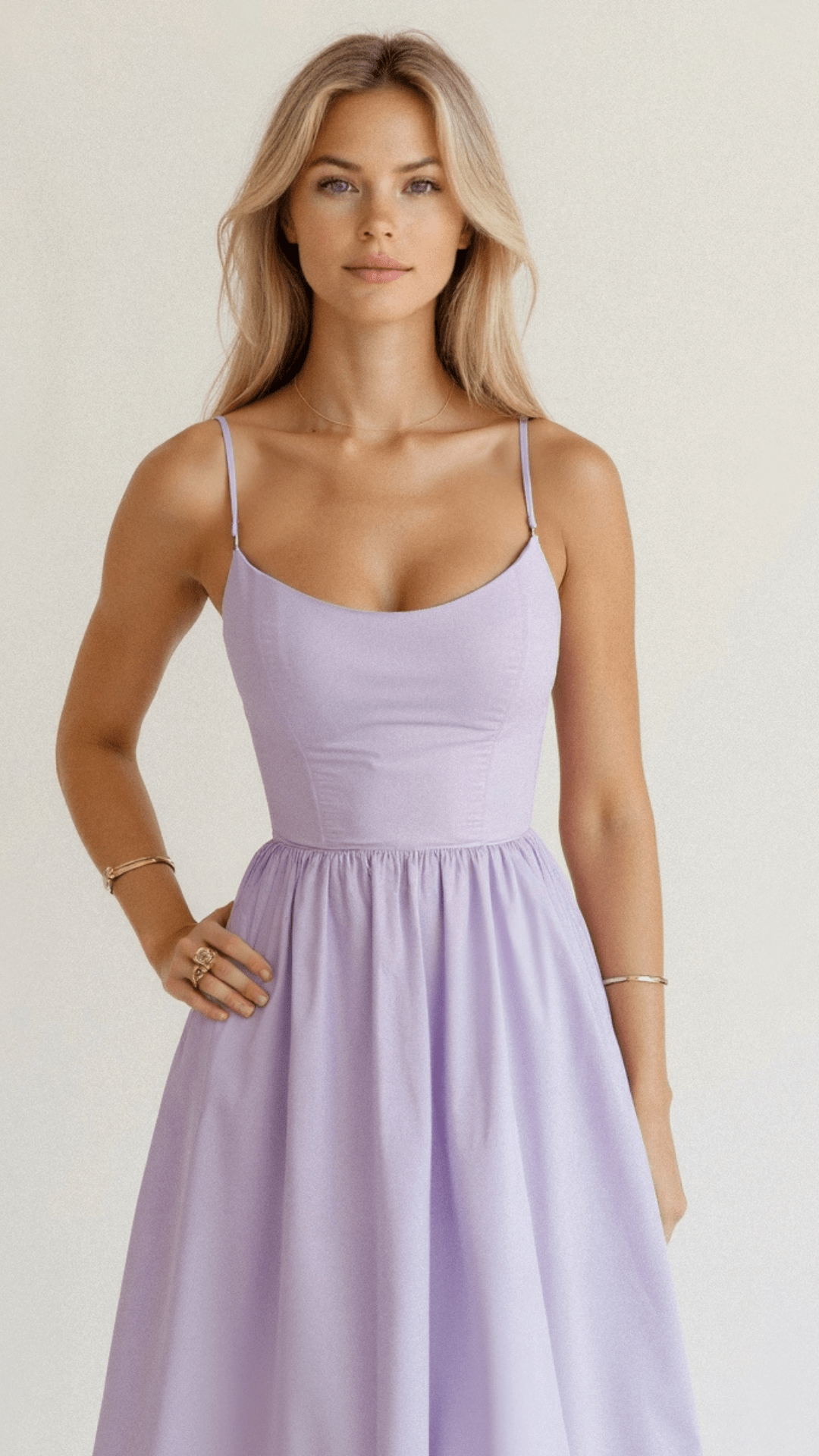 Beautiful A-line midi dress with spaghetti straps, women's elegant and versatile for summer outings.