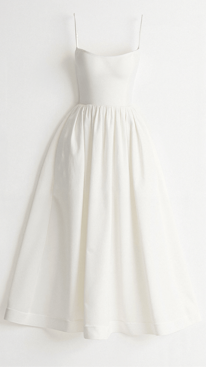 Chic A-line midi dress with spaghetti straps for women, offering an elegant & comfortable summer style.