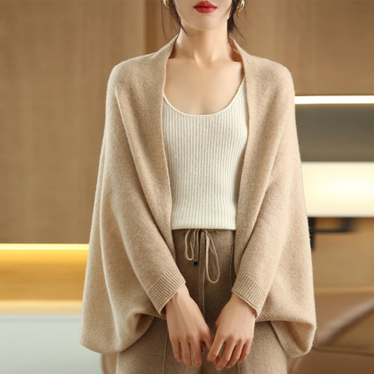 Elegant beige women's cascade comfort shawl, perfect for stylish layering.