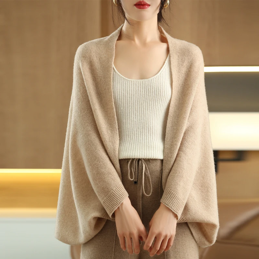 Elegant beige women's cascade comfort shawl, perfect for stylish layering.
