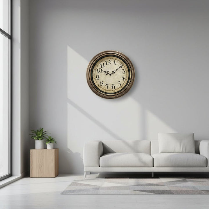 Elegant black metal wall clock with silent quartz movement, perfect modern decor for living room or office.
