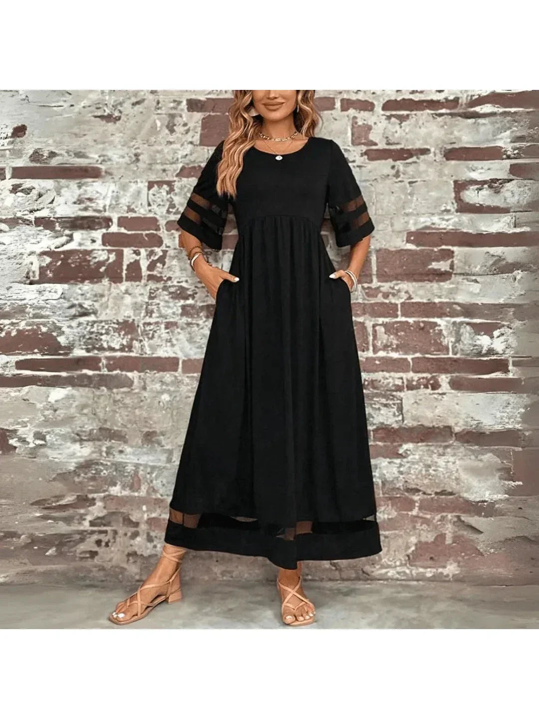 Flowy red women's midi dress, an elegant and comfortable choice offering flattering tummy coverage for summer occasions.