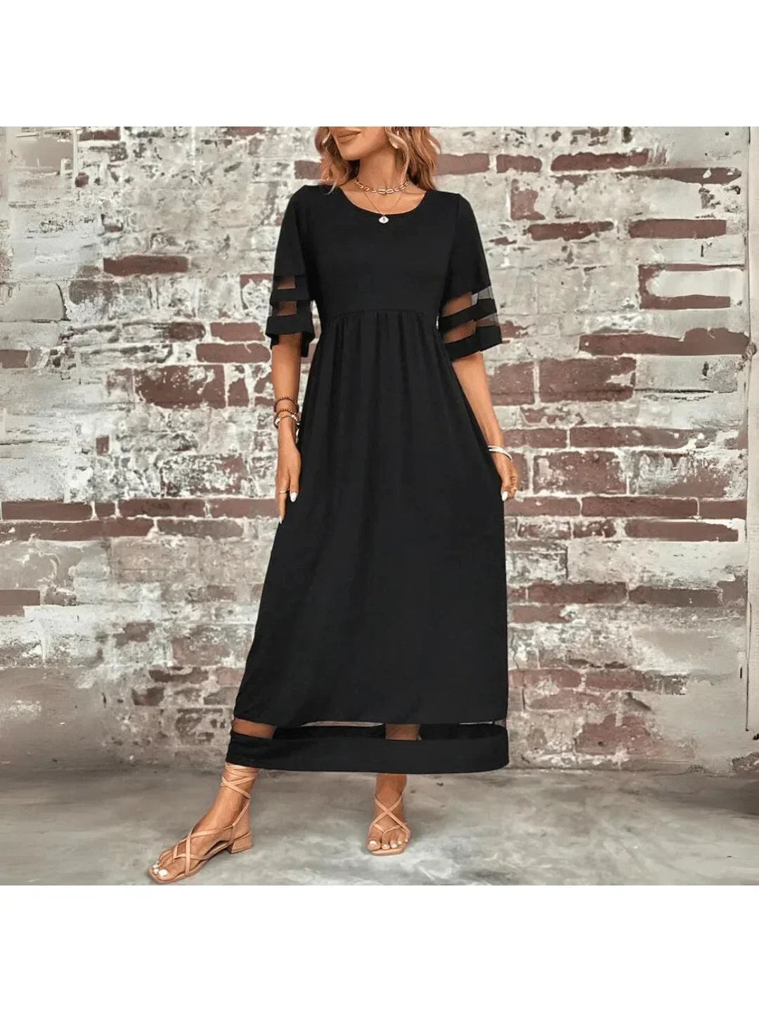 Comfortable green women's summer midi dress, designed for a flattering fit with tummy control. Versatile and chic.